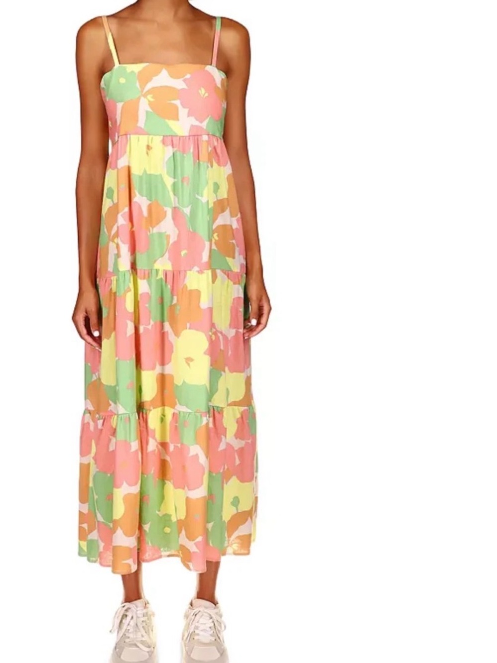 Sanctuary Pastel Floral Tiered Maxi Dress in Pink, Green & Yellow Get Away